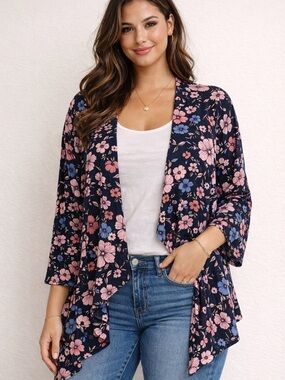 Emery Rose Floral Kimono Cardigan 4XL NWT Black Pink Blue Boho